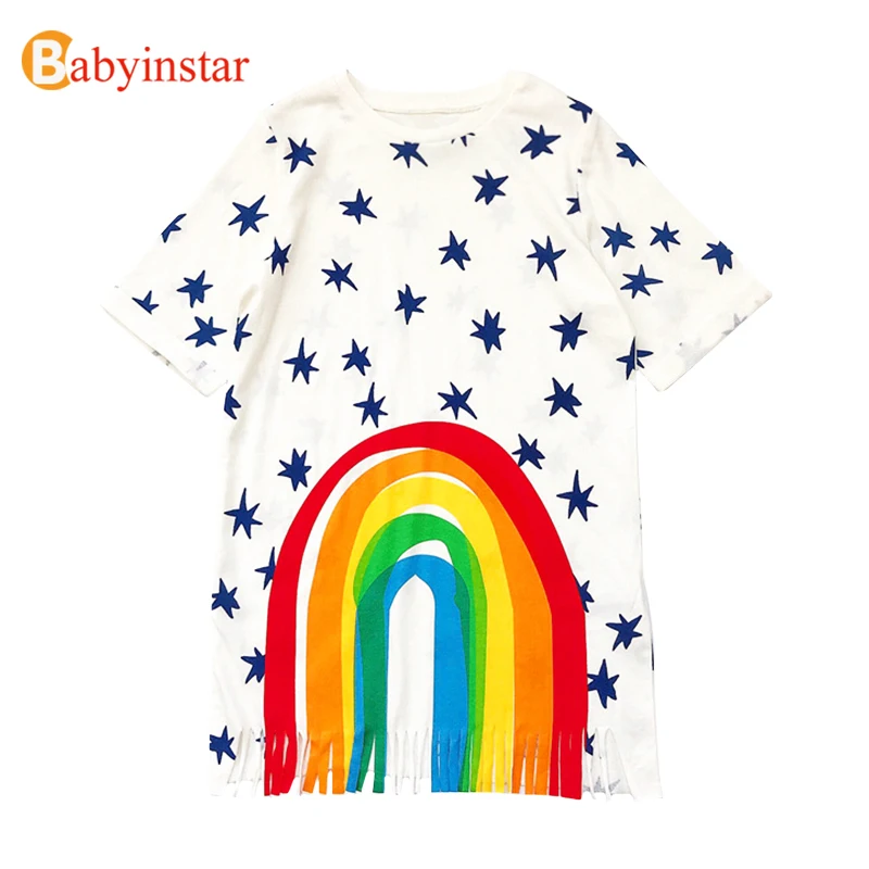 Babyinstar одежда для маленьких девочек Повседневное платье с принтом звезд и