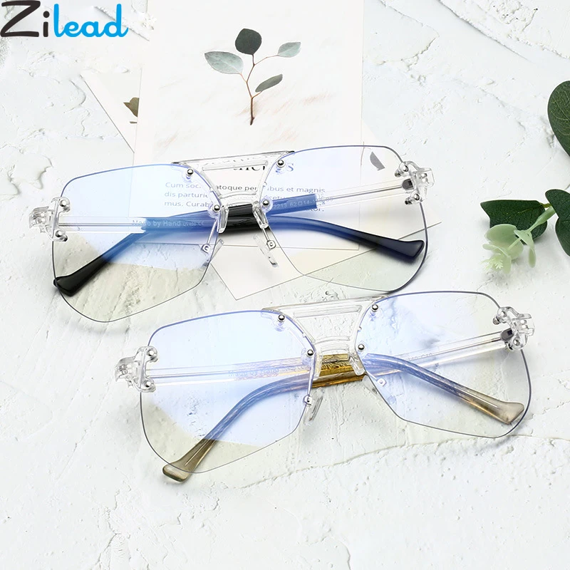 

Zilead Anti Blue Light Glasses Frame Transparent Rimless Pilot Optical Sepectacles Double Beam Eyeglasses Eyewear Men Women