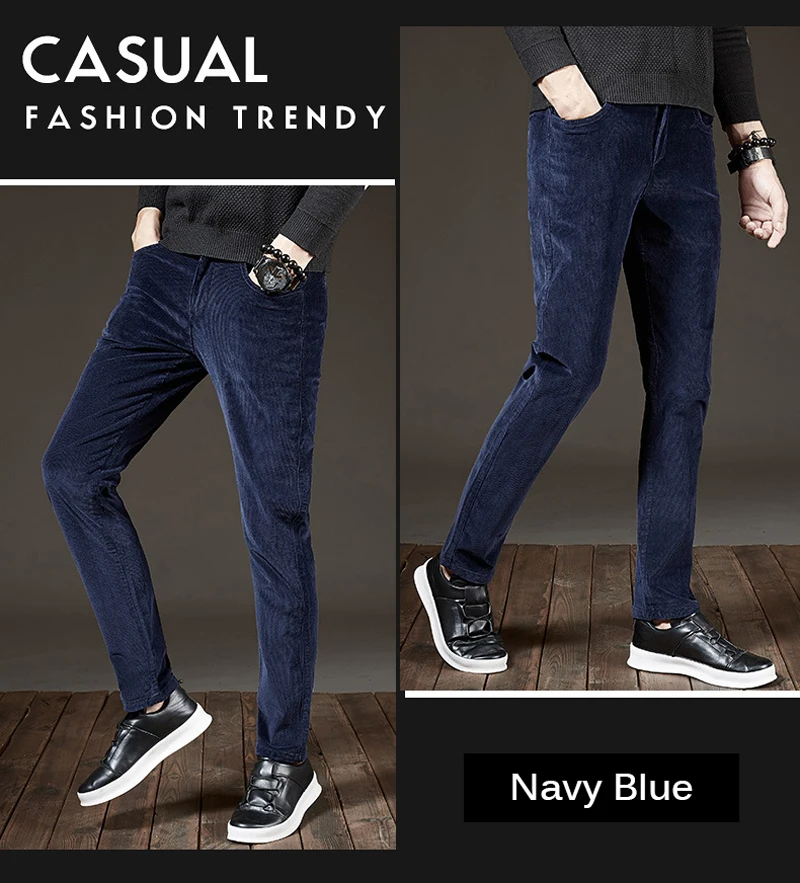 Модные уличные мужские джинсы повседневные деловые вельветовые брюки эластичные коричневые черные осенние зимнее, зауженное мужские зауженные брюки