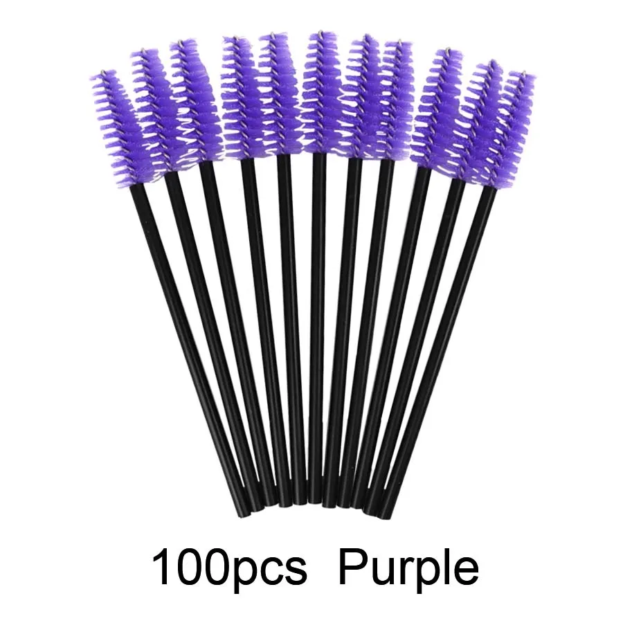 100Pcs Purple 100 шт одноразовая щеточка для ресниц тушь для ресниц палочки для наращивания ресниц инструменты для макияжа новые спиральные кисти - Handle Color: 100Pcs Purple