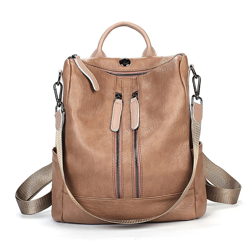 Женские рюкзаки из натуральной кожи, дорожная сумка на плечо, высокое качество, Женский винтажный рюкзак, школьные рюкзаки для девочек, Mochilas Feminina - Цвет: Khaki 2