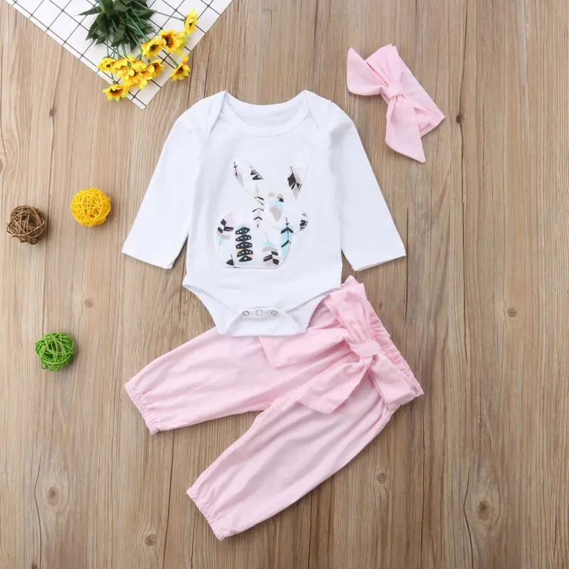 Imcute комплект из 3 предметов, милый комплект детской одежды для малыша Детская одежда для малышки на осень с длинным рукавом хлопковый комбинезон Повседневное комбинезон, штаны, наряд на возраст от 0 до 18 месяцев