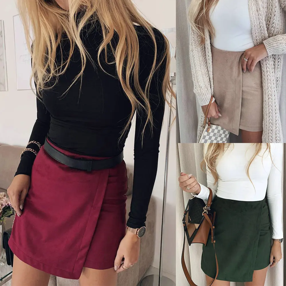 

Sexy Women Bodycon Skirt Irregular Solid Colot Split Bodycon Warp Skirt Women Skirt Mini Skirt Women Pleated Skirt
