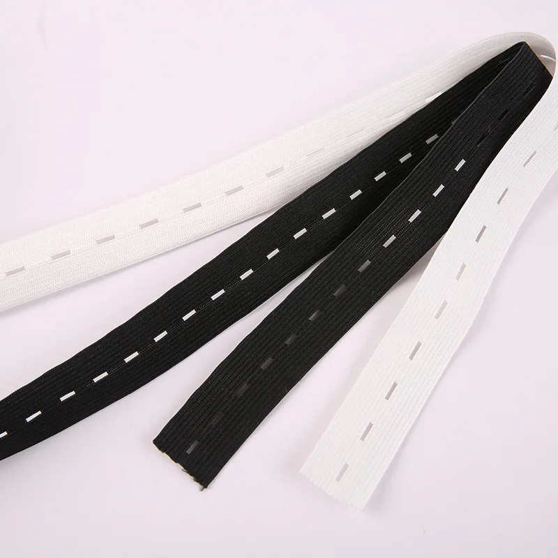 5 Meter Flat Elastic Band with Buttonholes for DIY Garment Sewing - White/Black