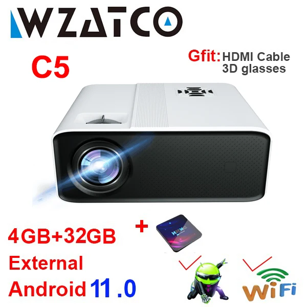 ceiling projector WZATCO C5 LED Projector 4K Smart Android WIFI 1920*1080P Proyector Home Theater 3D Media Video Player 6D Keystone Game Beamer gaming projector Projectors