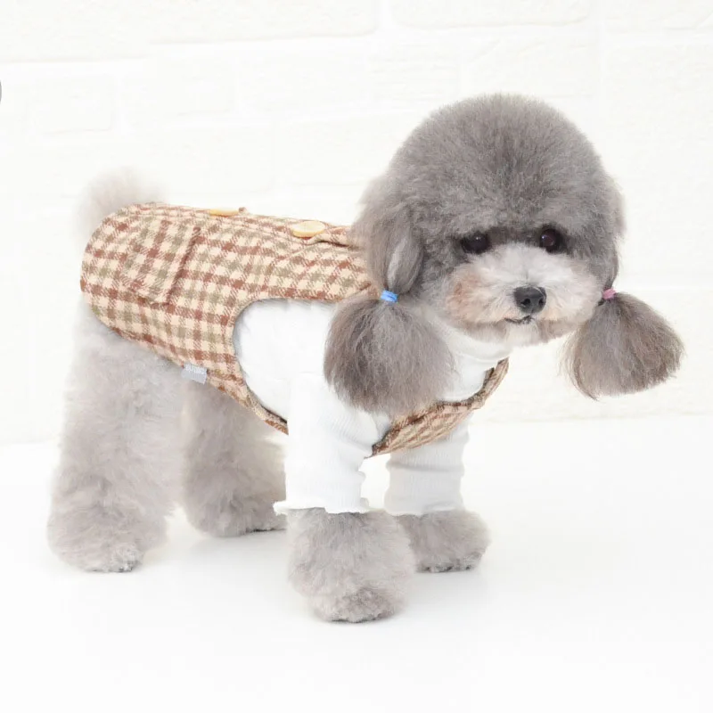 Puppy Cat Dog Dress For Small Dogs Winter Warm Elegant Plaid Clothes Thick Woolen Princess Skirt For Dresses Dogs Pet Clothing 6