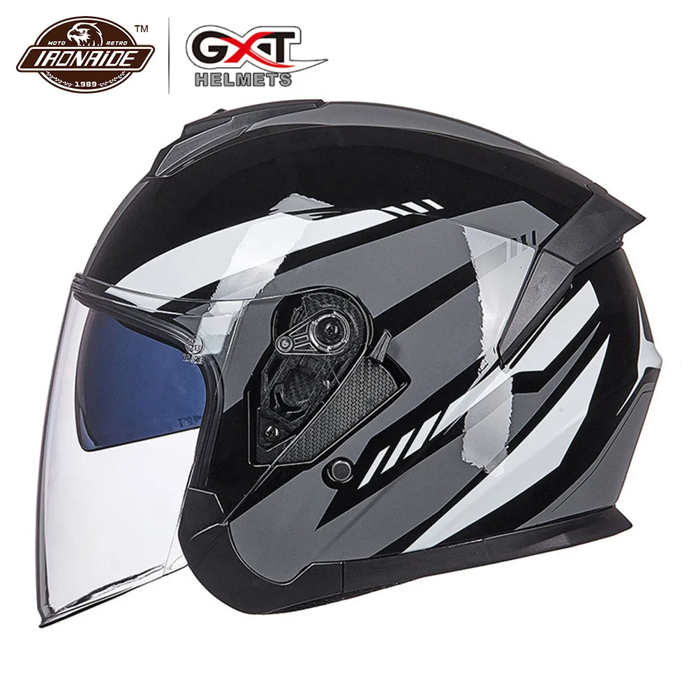 

GXT New Half Face Motorcycle Helmet Men Moto Helmet Scooter Double Lens Biker Motorbike Racing Riding Helmet for 4 Season