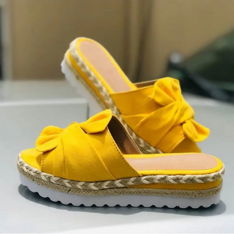 Summer Bow-Knot Slippers Women Slides Summer Sandals With Thick Soles Female Floral Beach Shoes