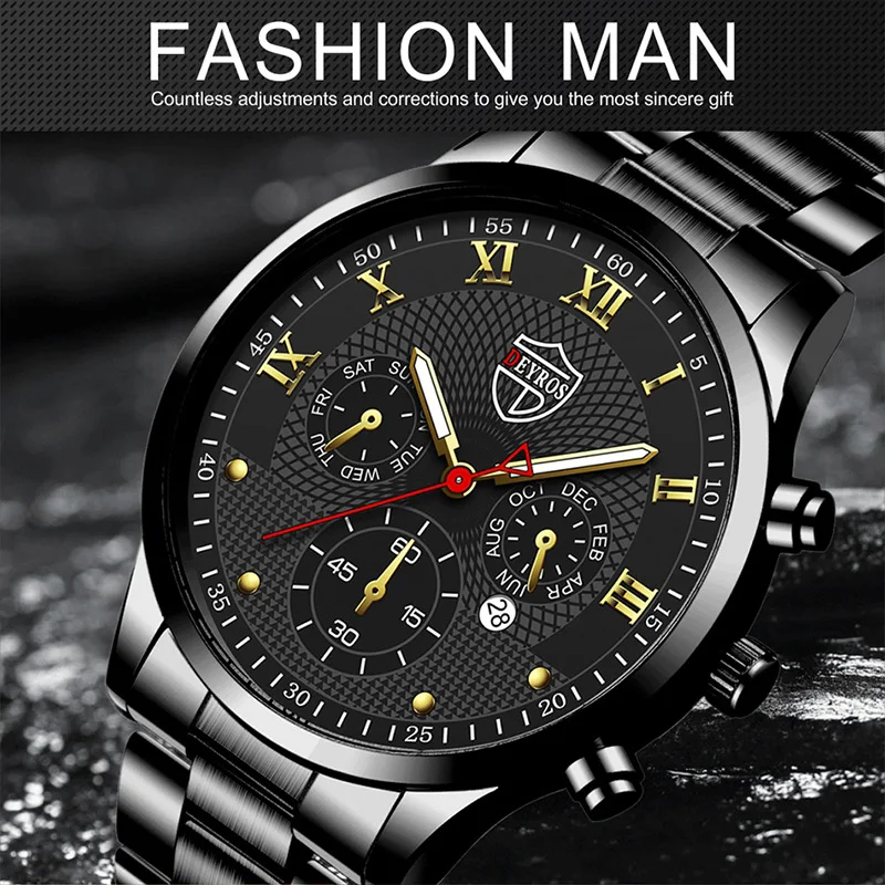 

DEYROS Men's High Quality Gold Steel Band Dress Business Watch Men Casual Sports Luminous Calendar Quartz Watches Reloj Hombre