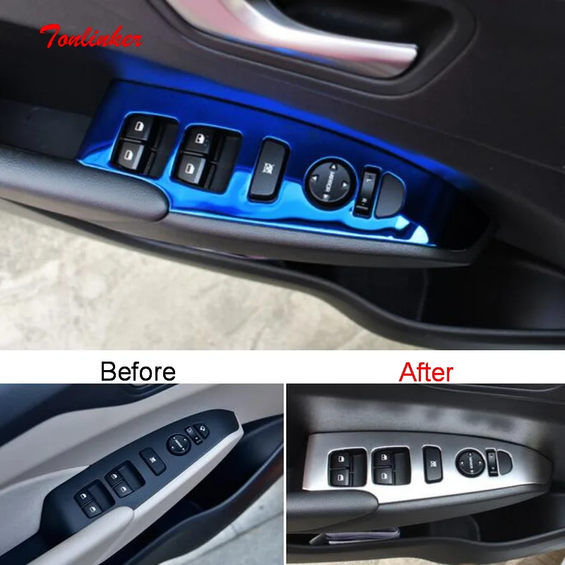 

Tonlinker Interior Windows Control Cover Stickers for Hyundai Solaris 2016-19 Car Styling 4 PCS Stainless steel Cover stickers