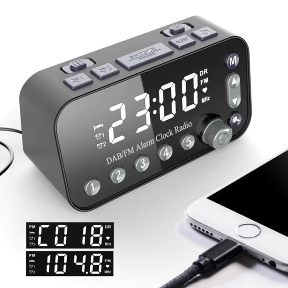 Светодиодный зеркальный будильник цифровые USB интерфейсы FM DAB радио настольные