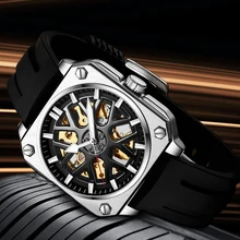 BIDEN Relojes de pulsera con forma de rueda para hombre, resistentes al agua, reloj mecánico automático con espejo Hardlex