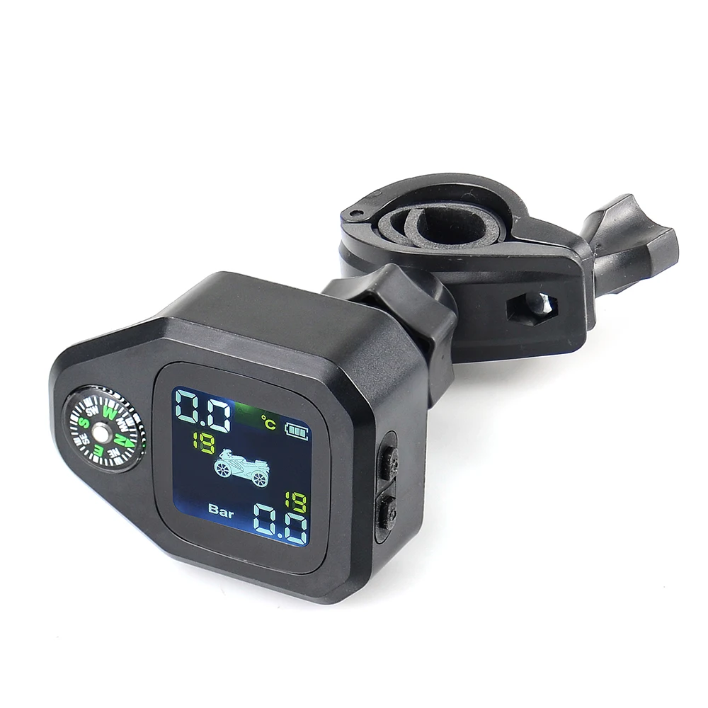 USB Solar Charging Motorcycle TPMS Motor Tire Pressure Tyre Temperature Monitoring Alarm System with 2 External Sensors Newest