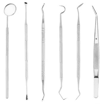 

6 PCS Dentist Tools Oral Care Tool Set Stainless Steel Dental Appliances Mirror Sickle Tartar Scaler Teeth Pick Spatula Set