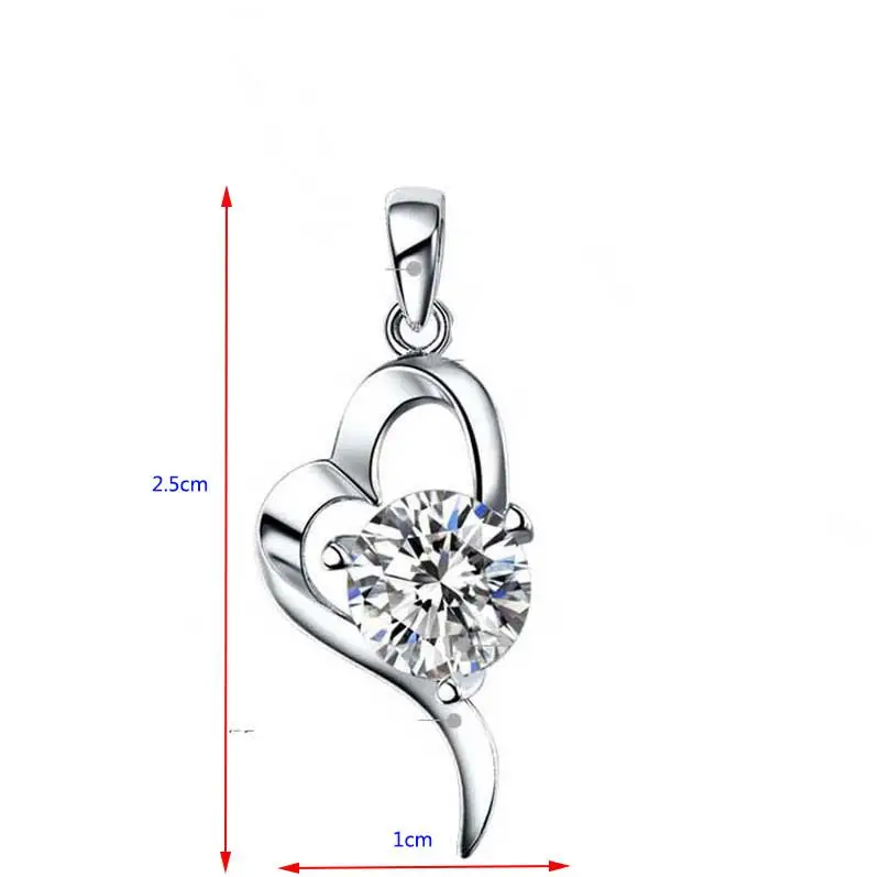 white without chain Кулон Сердце Белый Фиолетовый Циркон 925 пробы серебряный цвет ожерелье кулон для женщин ювелирные изделия без цепи подарок D27 - Окраска металла: white without chain