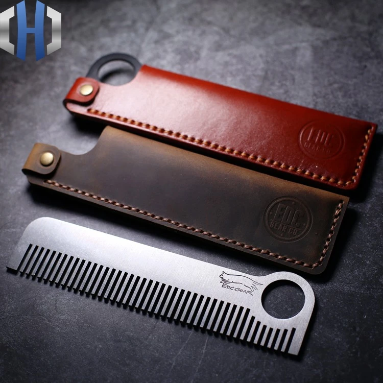 

Titanium Alloy Tactical Comb Hairdressing Hairdressing Stainless Steel Combing With Leather Case EDC Equipment Tools
