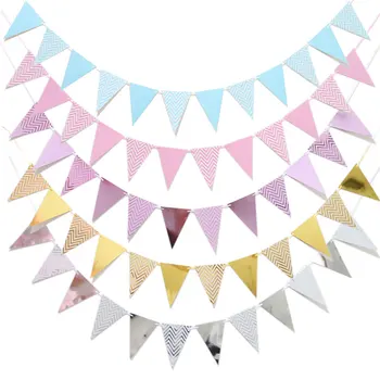 

1Set 5M Golden Paper Triangle Banner Pennant Hanging Flag for Birthday Wedding Baby Shower Event Party Supplies Photograph Props