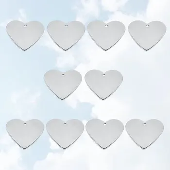 

10 Pcs Stainless Steel Pet Tag Heart Shape Pets Blank Tag Puppy DIY Traction Rope Pendant Accessories for Lettering Craving (Sil