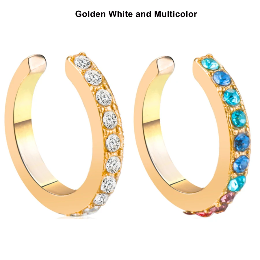 White n Multicolor 2 шт., не проколочные хрустальные серьги для женщин, поддельные серьги, клипсы, спиральные украшения для пирсинга, кольцо для носа, поддельные Сережки для пирсинга, манжеты - Окраска металла: White n Multicolor