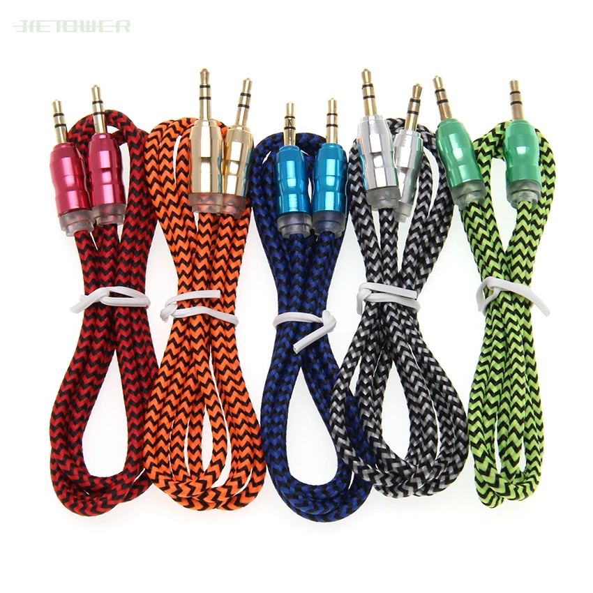 Nylon Braided Audio Cable Jack 3 5 mm Male to Male Cloth Audio Aux Cable For iPhone Car Headphone Speaker Wire Line 100pcs lot