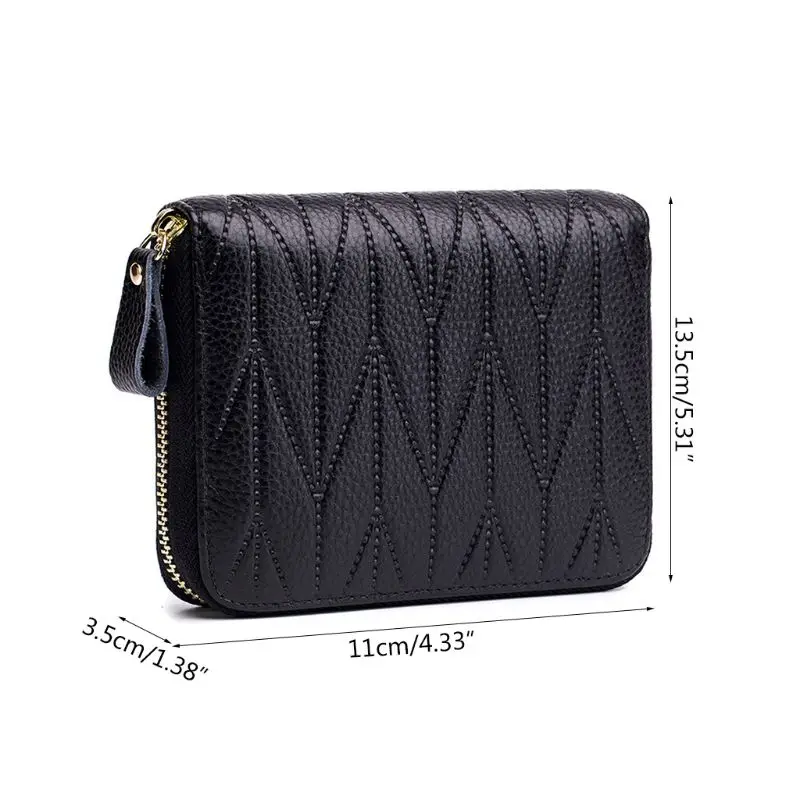Women RFID Blocking Card Holder Genuine Leather Short Wallet Coin Purse Pocket A69C