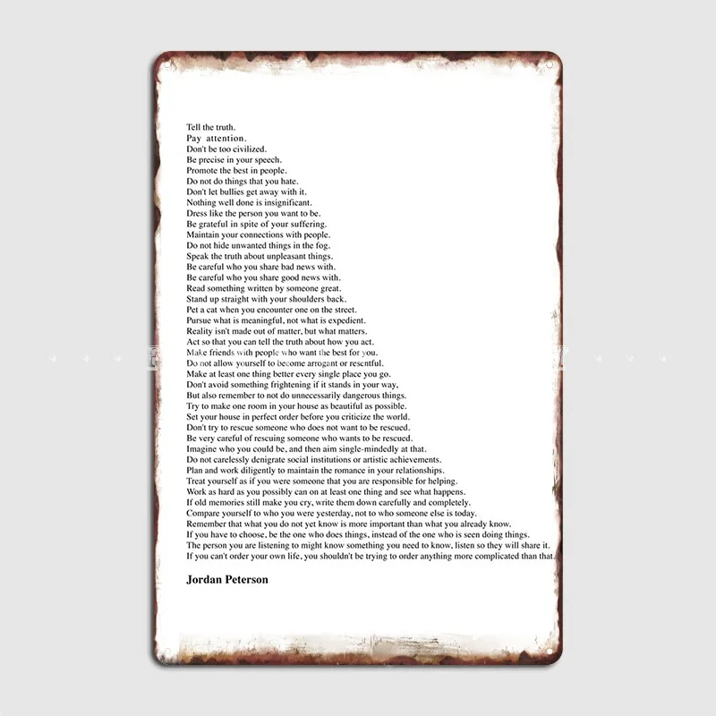 Jordan Peterson Quotes Metal Sign Cinema Living Room Home Crea Garage Decoration Tin Sign Poster