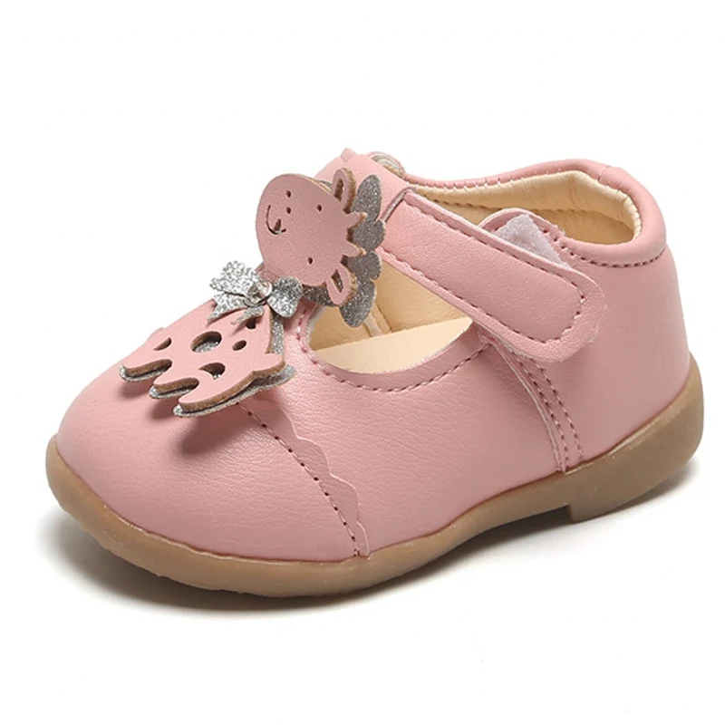 Милая обувь для маленьких девочек; розовые кожаные туфли принцессы с рисунком животных; сезон весна-осень; прогулочная обувь для новорожденных