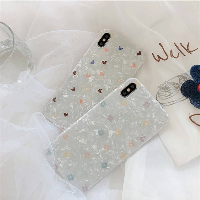 

BONVAN For iPhone X XR XS Max Case soft Shell heart flower Protection Back Funda For iPhone 6 6s 7 8 Plus Phone Cover Coque
