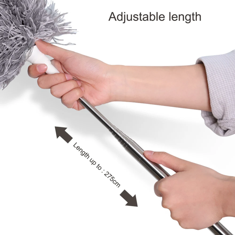 2.8m Household Cleaning Tools Dust Cleaner Extendable Stainless Steel Pole Washable Hand Duster Ceiling Window Furniture Duster