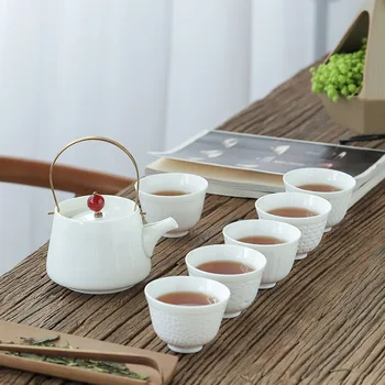 

China White Ceramic Whiteware Loop-handled Teapot Kettle Tea Set for Home & Office Use Tea Ceremony Accessories