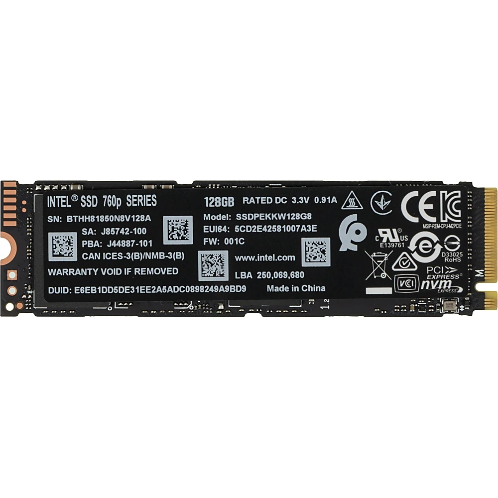 Накопитель SSD Intel Original PCI-E x4 128Gb SSDPEKKW128G801 760p Series M.2 2280