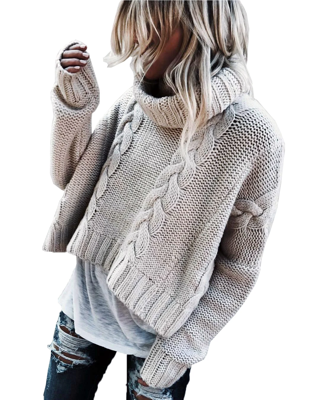 Новое поступление Зимний женский смешанный Вязаный Водолазка Однотонный свитер Топы Женский Пуловер Свободный Повседневный теплый свитер