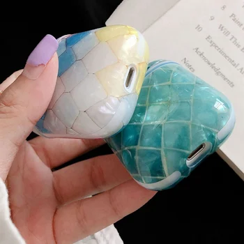 

Fish Scale Shell Pattern Case for Apple Airpods 1/2 Cover Bluetooth Wireless Earphone Grid Case Boxes for iPhone Headphone Case
