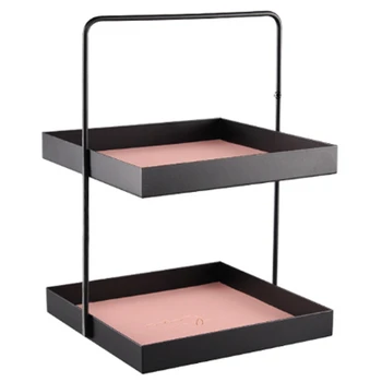 

Double Layer Metal Storage Tray Cosmetic Sundries Organizer Rack Jewelry Display Home Desktop Decor