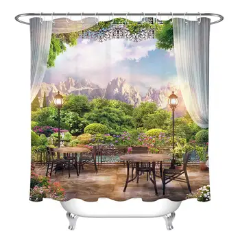 

Waterproof Fabric Shower Curtain Set Balcony Spring Flowers Mountains Scenery 3D High-Definition Printing Does Not Fade 12