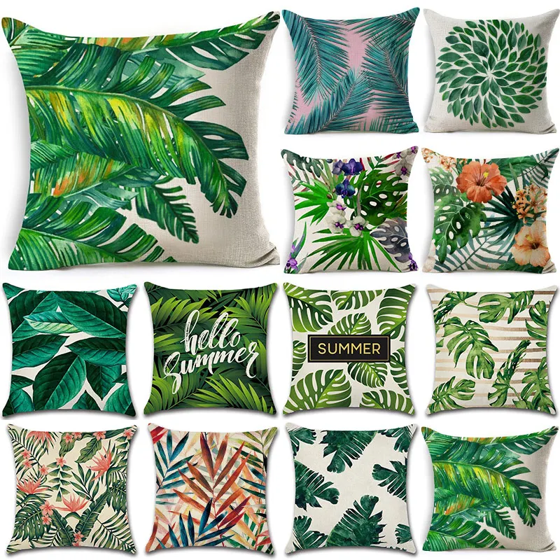 45*45cm Tropical Plants Cactus Monstera Pattern Cotton Linen Cushion Cover Car Sofa Bed Decorative Pillows Home Pillowcase | Дом и сад