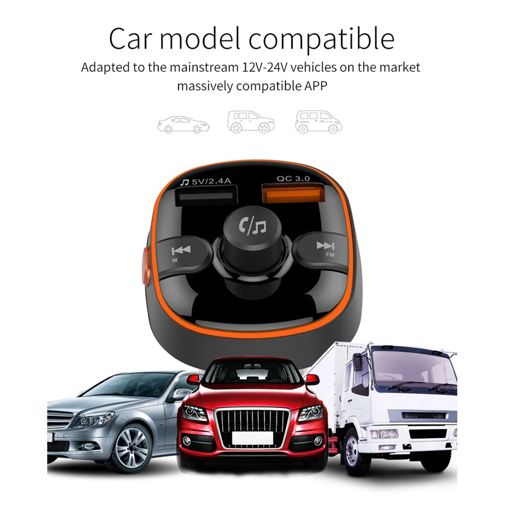 QC3.0 Bluetooth 5.0 Car Radio FM Transmitter MP3 Player Adapter Dual USB Charger Car Accessories Interior