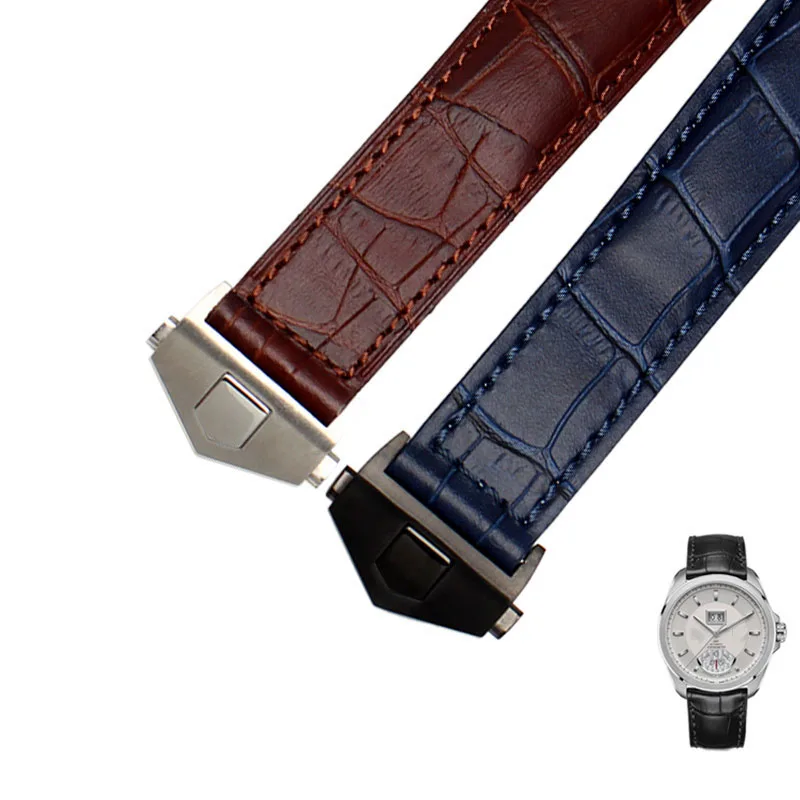For TAG heuer Genuine Leather watchband blue Black  with red stitches bracelet 19 20 22mm for men Wrist band with folding clasp