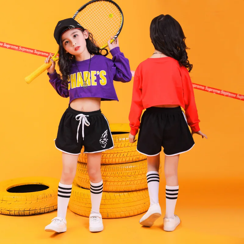 Детская одежда для выступлений в стиле хип-хоп, джаз, современный комплект одежды для выступлений для девочек, детская мода в стиле хип-хоп