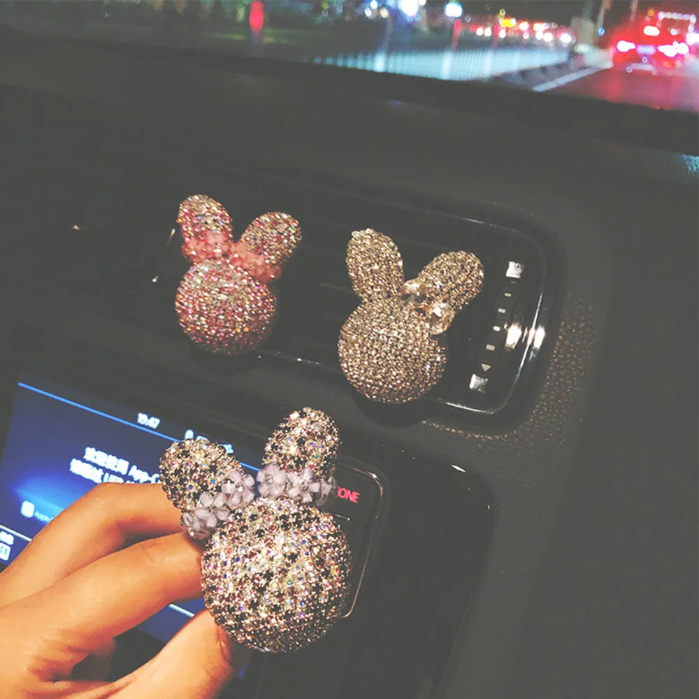 

Bling Bling Rhinestone Car Air Freshener Auto Vent Decoration Perfume Clip Lovely Rabbit Car Diffuser Fragrance Automotive Decor