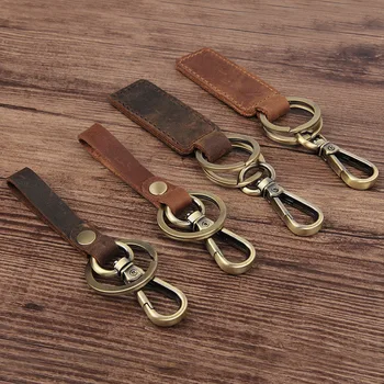 

New style simple creative leather vintage leather keychain bronzed car keychain