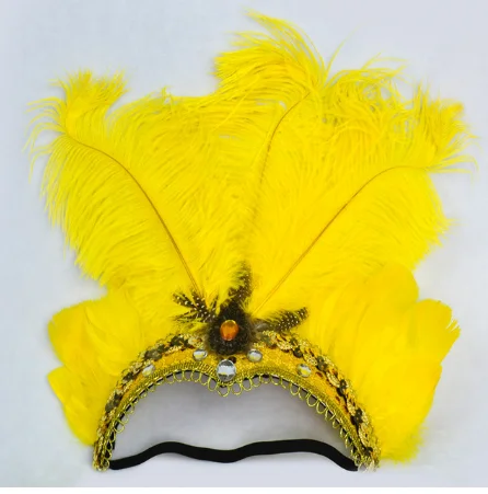 Women Halloween Indian Peacock Feather Headband Festival Headdress Showgirl Garland Headpiece Carnival Hair Accessories - Цвет: Цвет: желтый