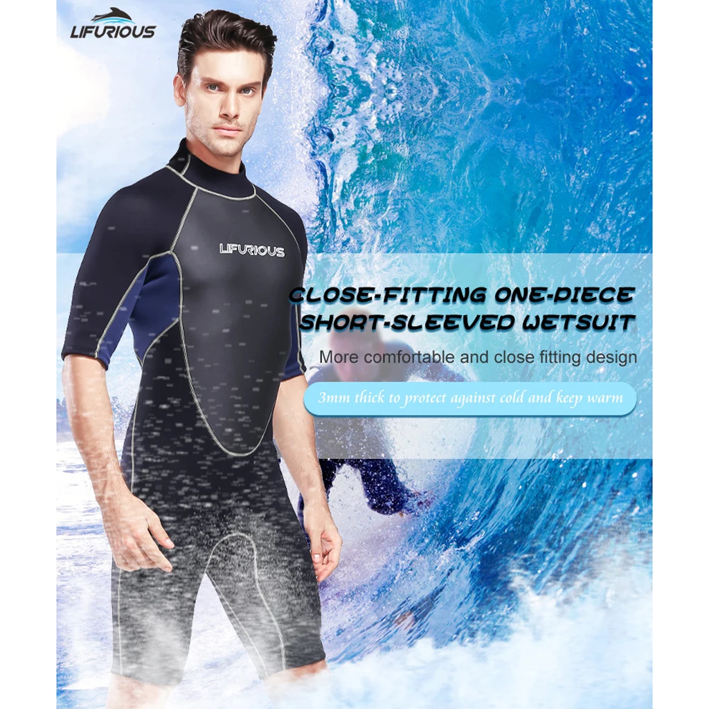 Men's 3mm Summer Wetsuit Adults Full Suits Swimming Diving Swimsuits Short Sleeve Neoprene Cold Water Jumpsuit Warm Swimwear