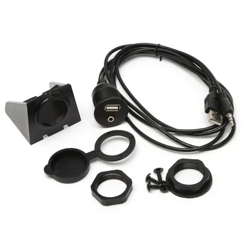 

1m Car Dash Board Mount 3.5mm USB 2.0 AUX Socket Extension Lead Panel Cable