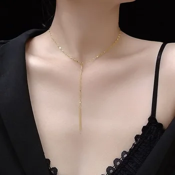 

Fashion Y-Shaped Necklace Women's Tassels Short Necklace Clavicle Necklace Pendant Cool Titanium Steel Ornament P529