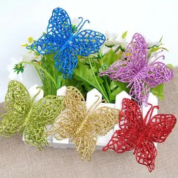 

12pcs Cutting Gold Safflower Fruit Hollow Leaves Christmas Tree Decoration Artificial Flower Butterfly Ornaments Pendant