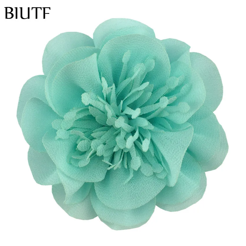 20-mint 5pcs/lot 3.6'' Chiffon Flower with Stamen 9cm Bright color Headwear Flower Kids Lovely Hair Accessories TH298 - Цвет: 20-mint