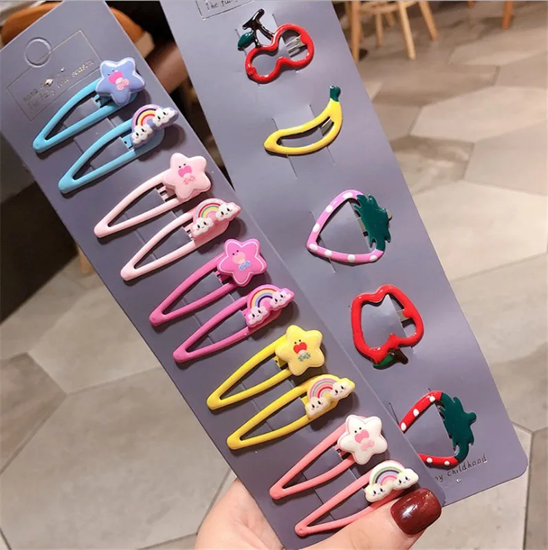 15pcs set ranbow 10/15 шт/набор для девочек милые Мультяшные животные фрукты 5 см заколки для волос детские прекрасные заколки для волос Детские аксессуары для волос - Цвет: 15pcs set ranbow