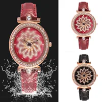 Reloj de pulsera con correa giratoria para mujer, accesorio de marca superior con diamantes de flores, resistente al agua, de lujo, informal