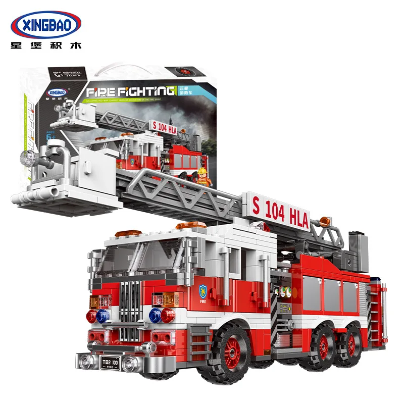 

New XINGBAO 03031 The Aerial Ladder Fire Truck Set City Series Building Blocks Bricks Toys Car Model Birthday Christmas Gifts